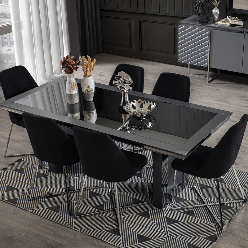 Set Dining cu 6 scaune Metalica Gri-Negru