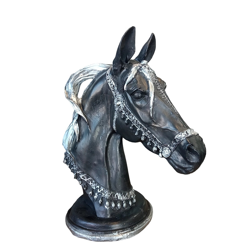 Statueta Cal negru cu argintiu din polirasina