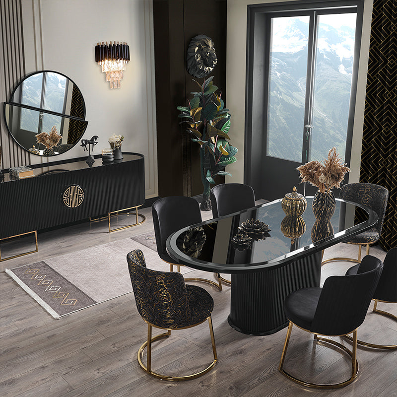 Set Dining cu 6 scaune Lotus Negru-Gold